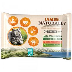 Iams kapsička Naturally Senior losos a jahňacie v omáčke multipack 4 x 85 g