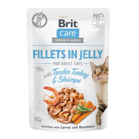 Brit Care Cat kapsičky, filety v želé s jemným morčacím a krevetami 85 g