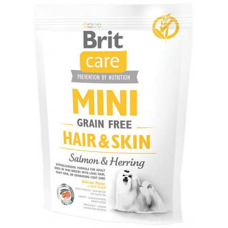 Brit Care granuly Mini Grain Free Hair & Skin losos a sleď 400 g