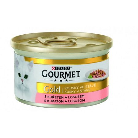 Gourmet Gold Cat konzerva kura, losos v šťave 85 g