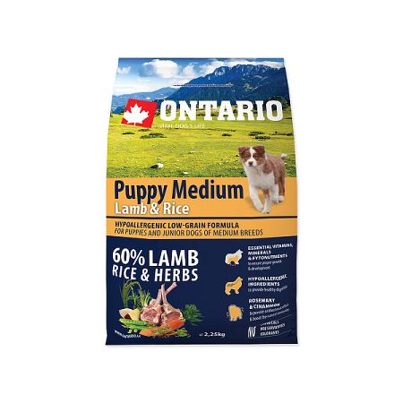 Ontario granuly Puppy Medium jahňa a ryža 2,25 kg