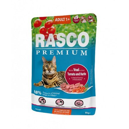 Rasco Premium Cat Adult kapsička teľacie v šťave 85 g