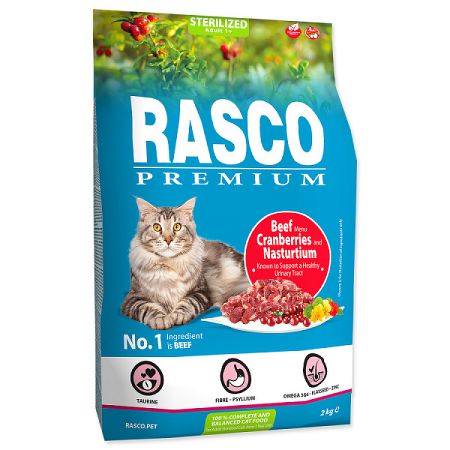 Rasco Premium Cat Sterilized hovädzie s brusnicami a kapucínkou 2 kg